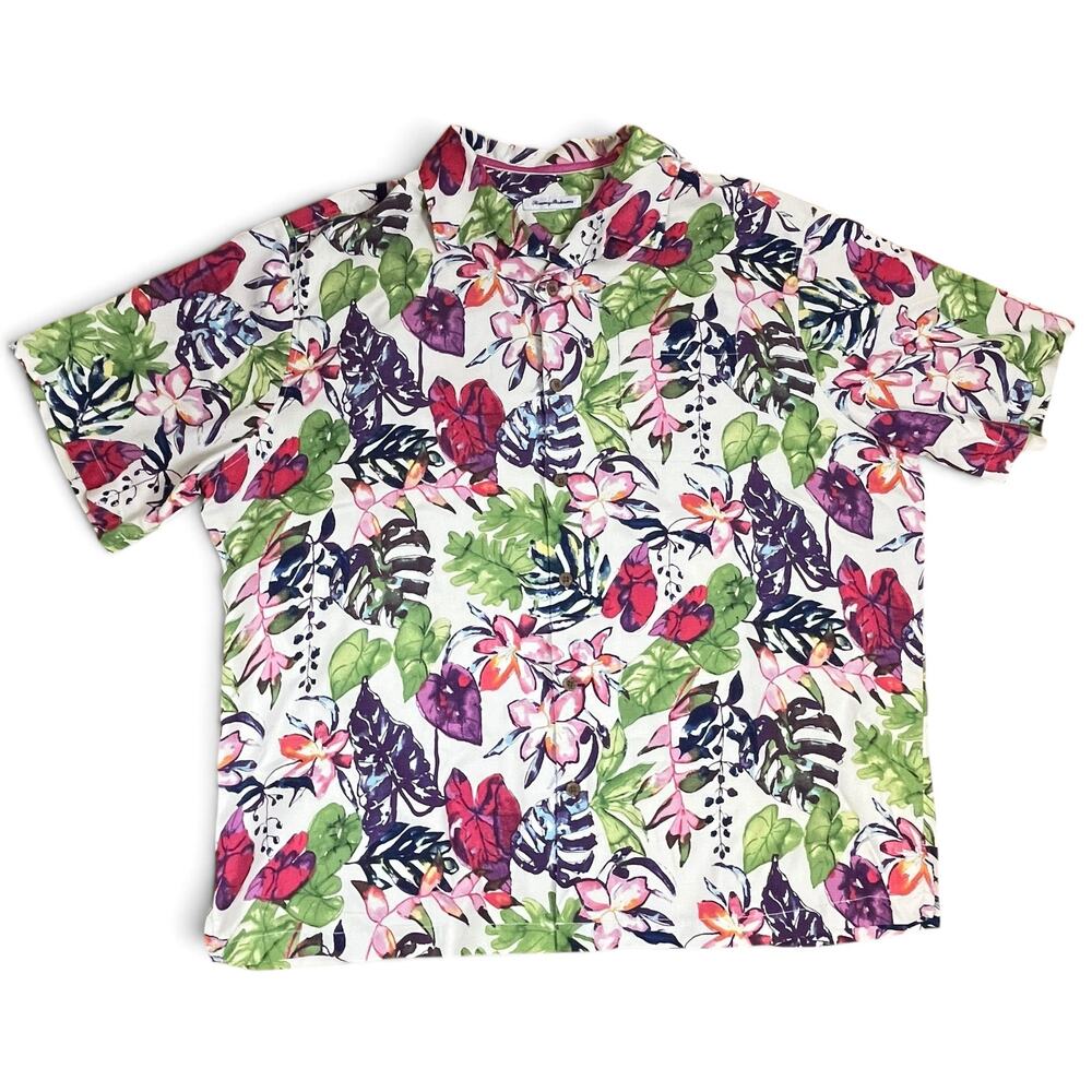 Tommy Bahama Riviera Garden IslandZone Silk Blend Cooling Tropical Shirt 2XL EUC